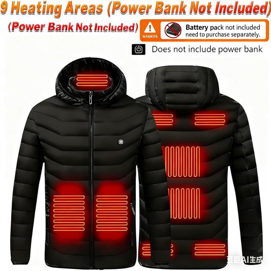 【Power Bank Not Included 】Heated Jacket with 9 Heating Zones and Independent Switch, 3 Adjustable Heat Levels, Warm Zip up Coat for Men Women Winter Outdoor Work Hiking Camping Gifts for Black Friday Christmas