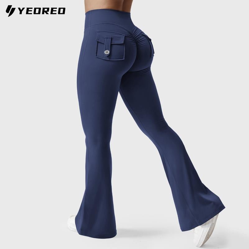 YEOREO Coreflex Flare Leggings with Pockets for Women Scrunch Workout Leggings Butt Lifting Gym Yoga Pants