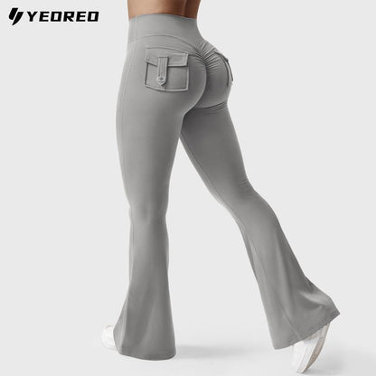 YEOREO Coreflex Flare Leggings with Pockets for Women Scrunch Workout Leggings Butt Lifting Gym Yoga Pants