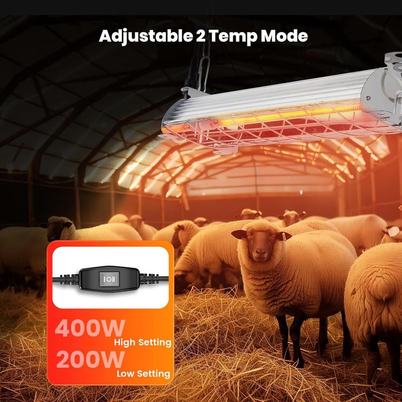 400W Large Chicken Coop Heater, Carbon Fiber Heating Lamp Outdoor Winter, Protable 2 Mode Temp & Hanging Height for Coop Rabbits Livestock Heating Plate Chicks Poultry House