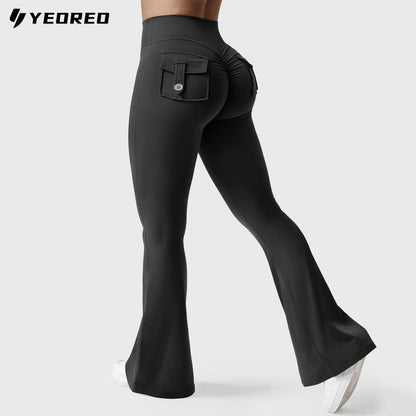 YEOREO Coreflex Flare Leggings with Pockets for Women Scrunch Workout Leggings Butt Lifting Gym Yoga Pants