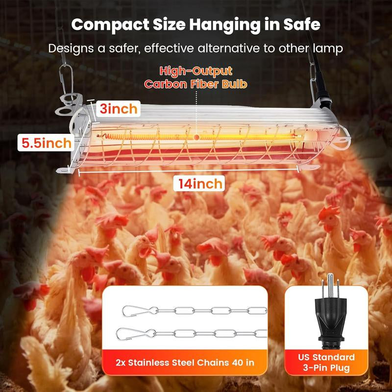 400W Large Chicken Coop Heater, Carbon Fiber Heating Lamp Outdoor Winter, Protable 2 Mode Temp & Hanging Height for Coop Rabbits Livestock Heating Plate Chicks Poultry House