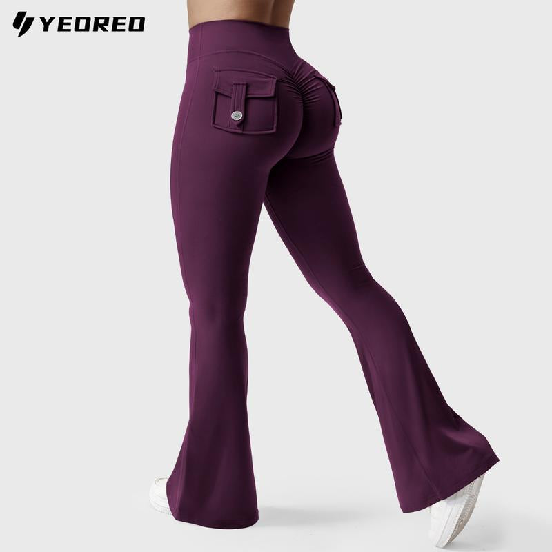 YEOREO Coreflex Flare Leggings with Pockets for Women Scrunch Workout Leggings Butt Lifting Gym Yoga Pants