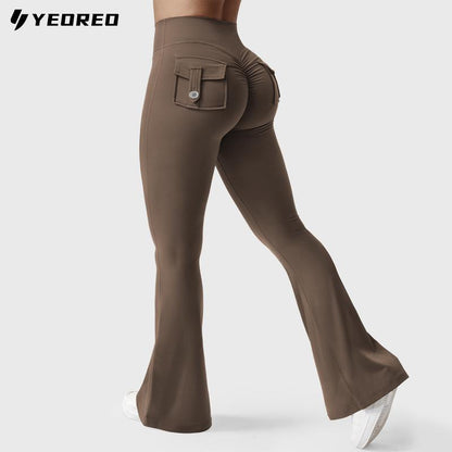 YEOREO Coreflex Flare Leggings with Pockets for Women Scrunch Workout Leggings Butt Lifting Gym Yoga Pants