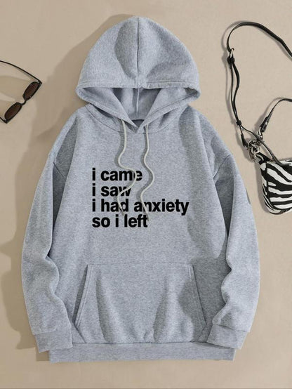 Women'S Letter Print Drawstring Drop Shoulder Hoodie, Fashion Casual Pocket Hooded Sweatshirt for Daily Holiday Outdoor Wear, Women Clothing for Fall & Winter