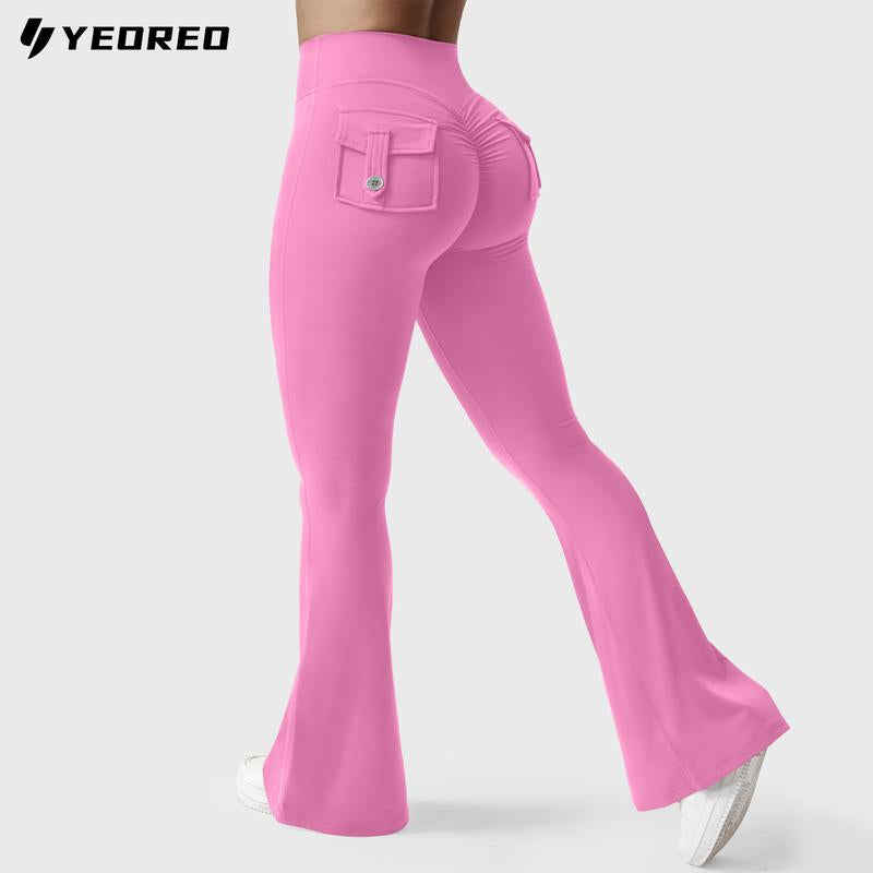 YEOREO Coreflex Flare Leggings with Pockets for Women Scrunch Workout Leggings Butt Lifting Gym Yoga Pants