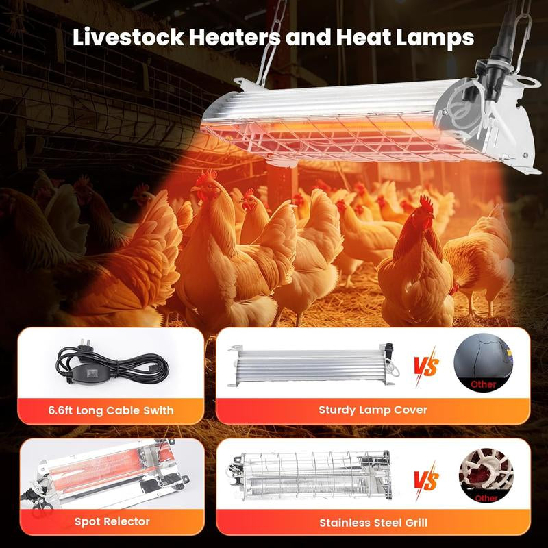 400W Large Chicken Coop Heater, Carbon Fiber Heating Lamp Outdoor Winter, Protable 2 Mode Temp & Hanging Height for Coop Rabbits Livestock Heating Plate Chicks Poultry House