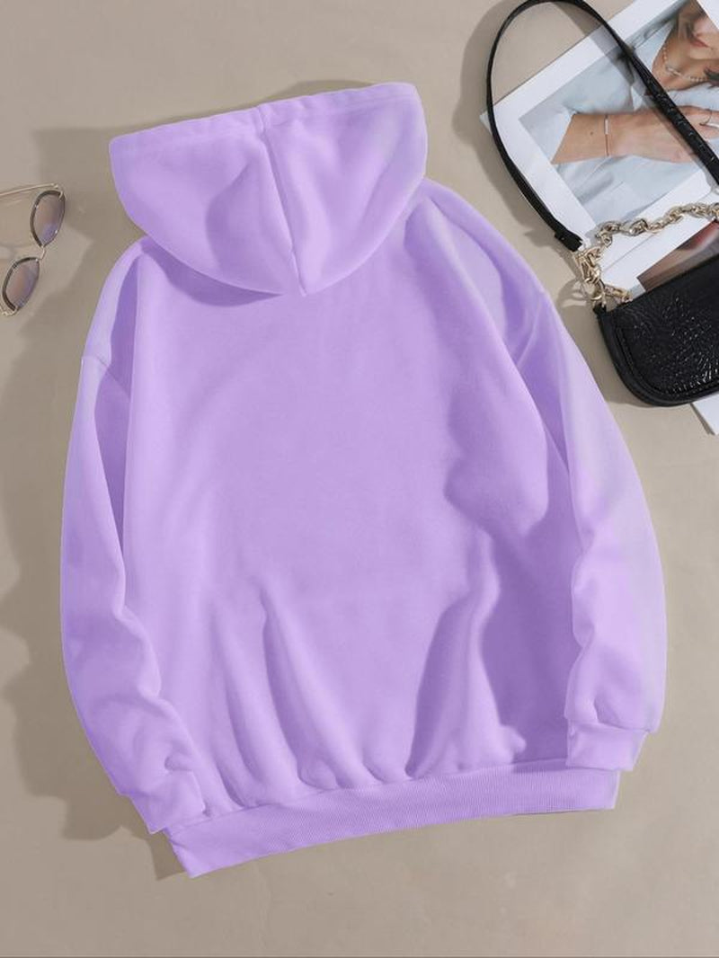 Women'S Letter Print Drawstring Drop Shoulder Hoodie, Fashion Casual Pocket Hooded Sweatshirt for Daily Holiday Outdoor Wear, Women Clothing for Fall & Winter