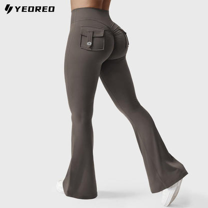 YEOREO Coreflex Flare Leggings with Pockets for Women Scrunch Workout Leggings Butt Lifting Gym Yoga Pants