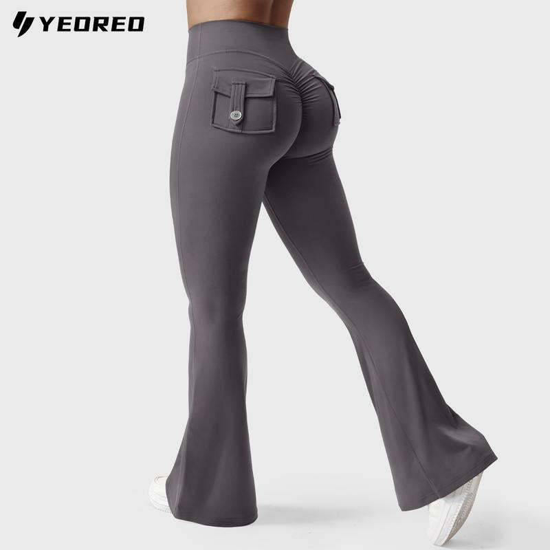 YEOREO Coreflex Flare Leggings with Pockets for Women Scrunch Workout Leggings Butt Lifting Gym Yoga Pants