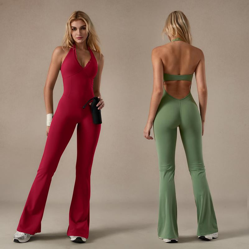 Timeoff Backless Halter Jumpsuit , Soft Stretch Fabric, Moisture-Wicking , Yoga, Gym & Active Lifestyle , Women'S Versatile Activewear Fitness Outfit Workout Apparel,Jumpsuit Women