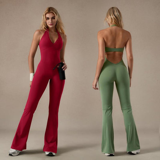 Timeoff Backless Halter Jumpsuit , Soft Stretch Fabric, Moisture-Wicking , Yoga, Gym & Active Lifestyle , Women'S Versatile Activewear Fitness Outfit Workout Apparel,Jumpsuit Women