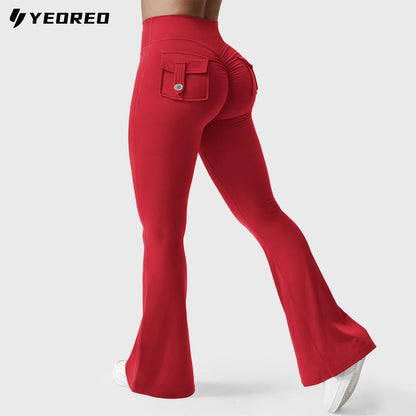 YEOREO Coreflex Flare Leggings with Pockets for Women Scrunch Workout Leggings Butt Lifting Gym Yoga Pants