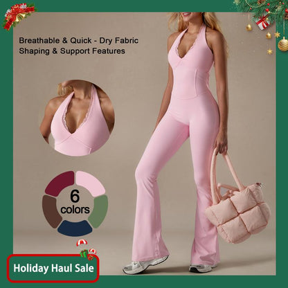 Timeoff Backless Halter Jumpsuit , Soft Stretch Fabric, Moisture-Wicking , Yoga, Gym & Active Lifestyle , Women'S Versatile Activewear Fitness Outfit Workout Apparel,Jumpsuit Women