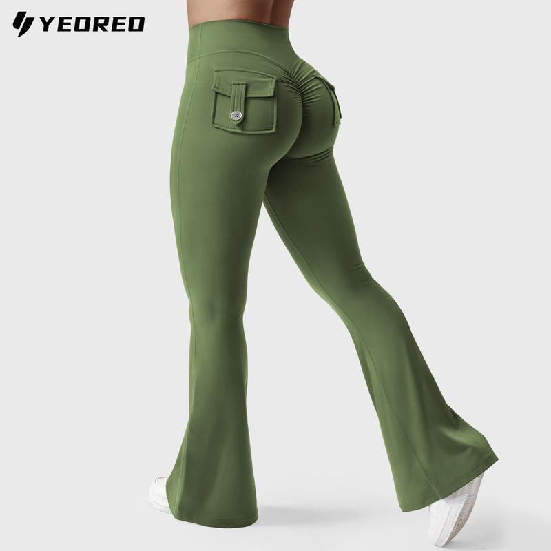 YEOREO Coreflex Flare Leggings with Pockets for Women Scrunch Workout Leggings Butt Lifting Gym Yoga Pants