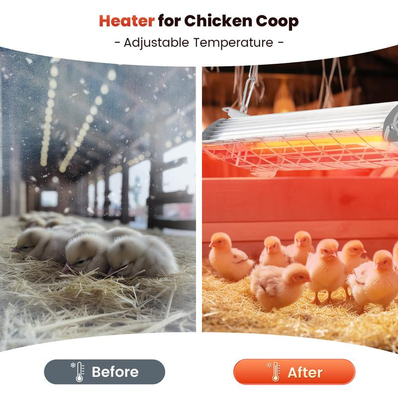 400W Large Chicken Coop Heater, Carbon Fiber Heating Lamp Outdoor Winter, Protable 2 Mode Temp & Hanging Height for Coop Rabbits Livestock Heating Plate Chicks Poultry House