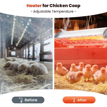 400W Large Chicken Coop Heater, Carbon Fiber Heating Lamp Outdoor Winter, Protable 2 Mode Temp & Hanging Height for Coop Rabbits Livestock Heating Plate Chicks Poultry House