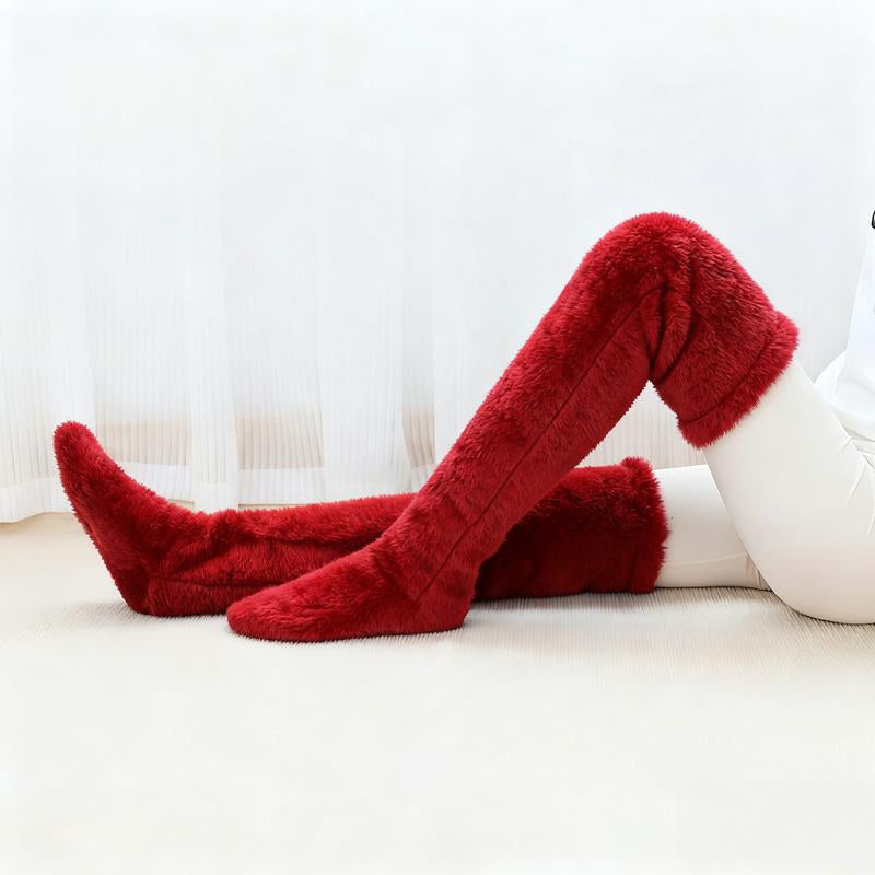 Over Knee High Fuzzy Long Socks Winter Warm Cold Leg Knee Joint Cold-Proof Stockings Home Floor Sleeping Socks