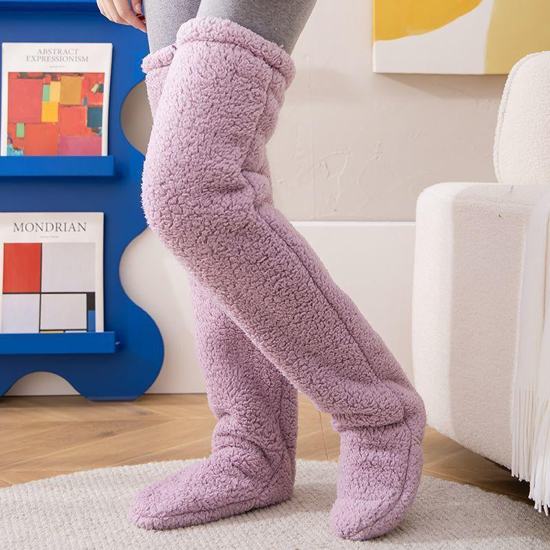 Over Knee High Fuzzy Long Socks Winter Warm Cold Leg Knee Joint Cold-Proof Stockings Home Floor Sleeping Socks