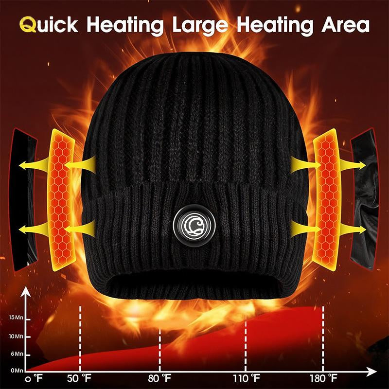 Winter Outdoor Heated Hat with 3 Temperature Settings, Quick Heating, Suitable for Outdoor Hiking, Skiing, Dog Walking, Commuting, and Outdoor Work in Cold Weather. Portable Knitted Hat, Unisex, Suitable for All Head Sizes.