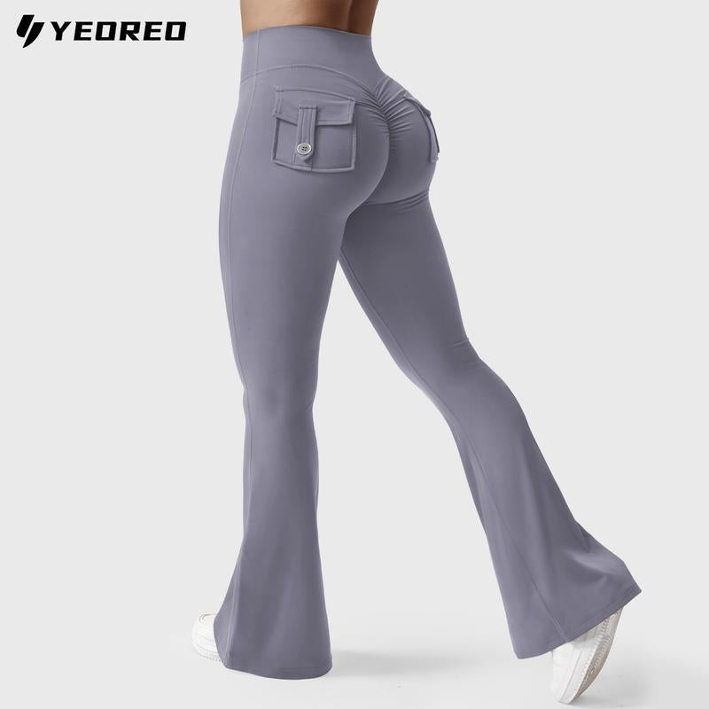 YEOREO Coreflex Flare Leggings with Pockets for Women Scrunch Workout Leggings Butt Lifting Gym Yoga Pants