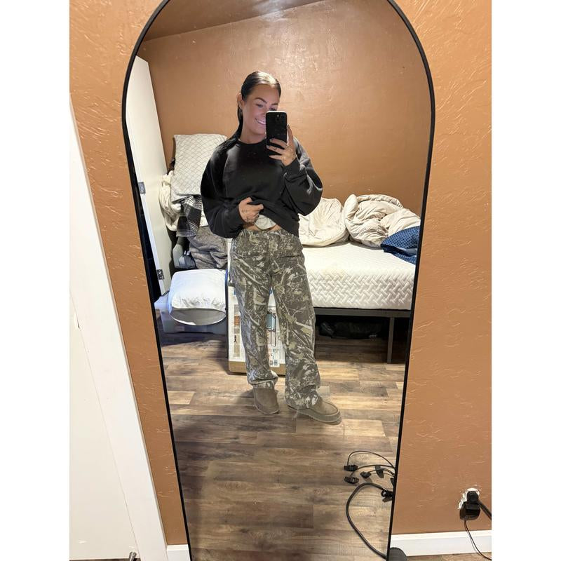 Pinkymoor Women’S Camo Pants, Stretch Mid-Low Rise Casual Cargo Pants with Branch Camouflage Pattern, Perfect for Work and Everyday Wear, Featuring Pockets and a Loose Straight-Leg Fit.