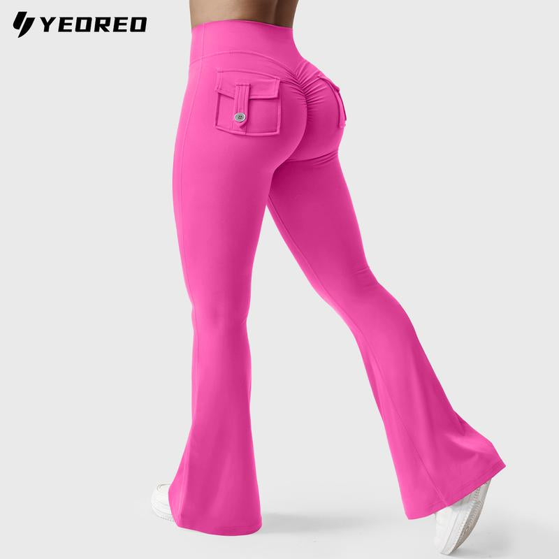 YEOREO Coreflex Flare Leggings with Pockets for Women Scrunch Workout Leggings Butt Lifting Gym Yoga Pants