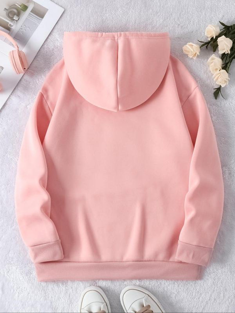 Women'S Letter Print Drawstring Drop Shoulder Hoodie, Fashion Casual Pocket Hooded Sweatshirt for Daily Holiday Outdoor Wear, Women Clothing for Fall & Winter