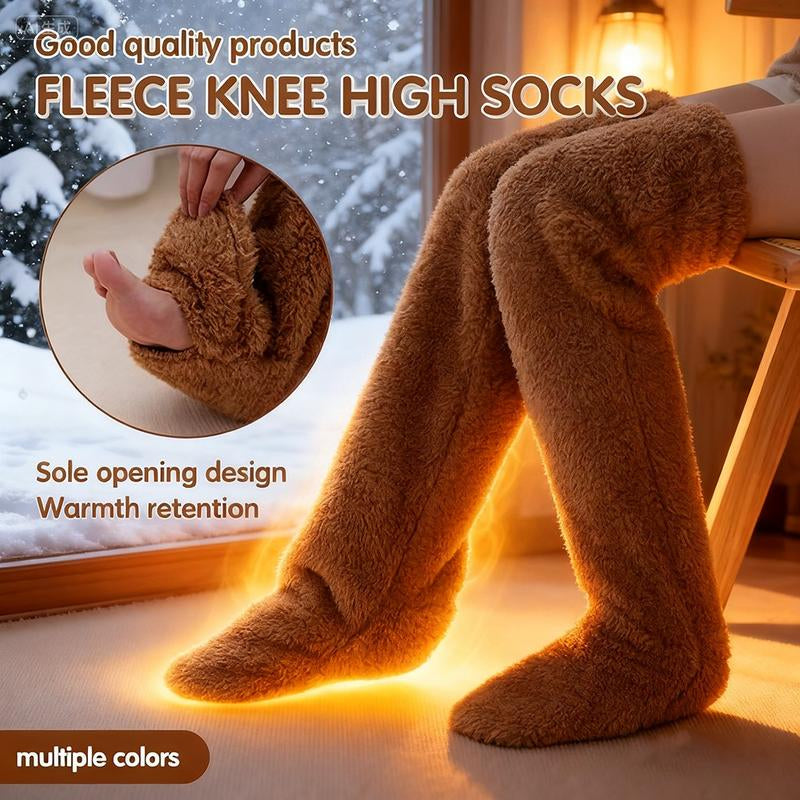 Over Knee High Fuzzy Long Socks Winter Warm Cold Leg Knee Joint Cold-Proof Stockings Home Floor Sleeping Socks