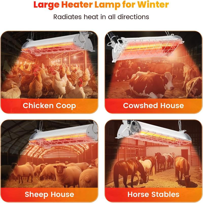 400W Large Chicken Coop Heater, Carbon Fiber Heating Lamp Outdoor Winter, Protable 2 Mode Temp & Hanging Height for Coop Rabbits Livestock Heating Plate Chicks Poultry House