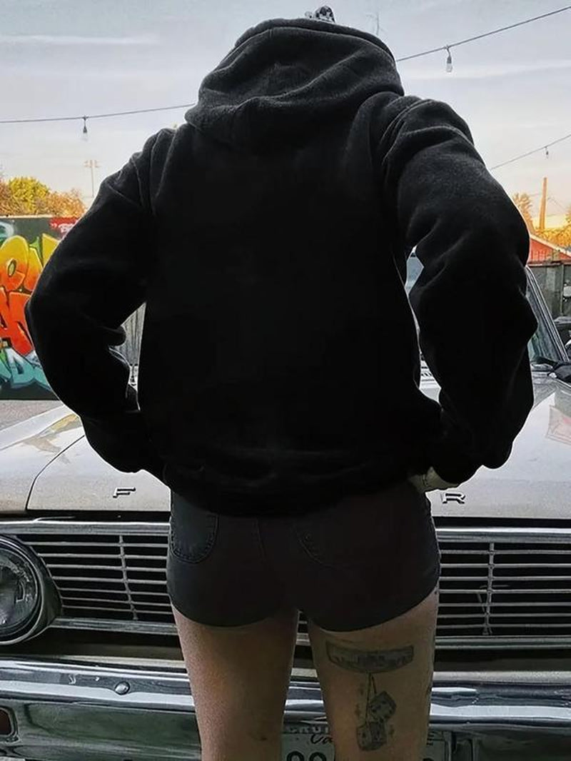 Women'S Letter Print Drawstring Drop Shoulder Hoodie, Fashion Casual Pocket Hooded Sweatshirt for Daily Holiday Outdoor Wear, Women Clothing for Fall & Winter