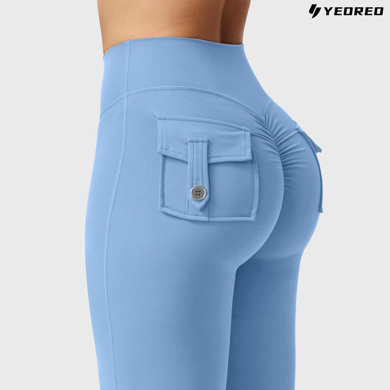 YEOREO Coreflex Flare Leggings with Pockets for Women Scrunch Workout Leggings Butt Lifting Gym Yoga Pants